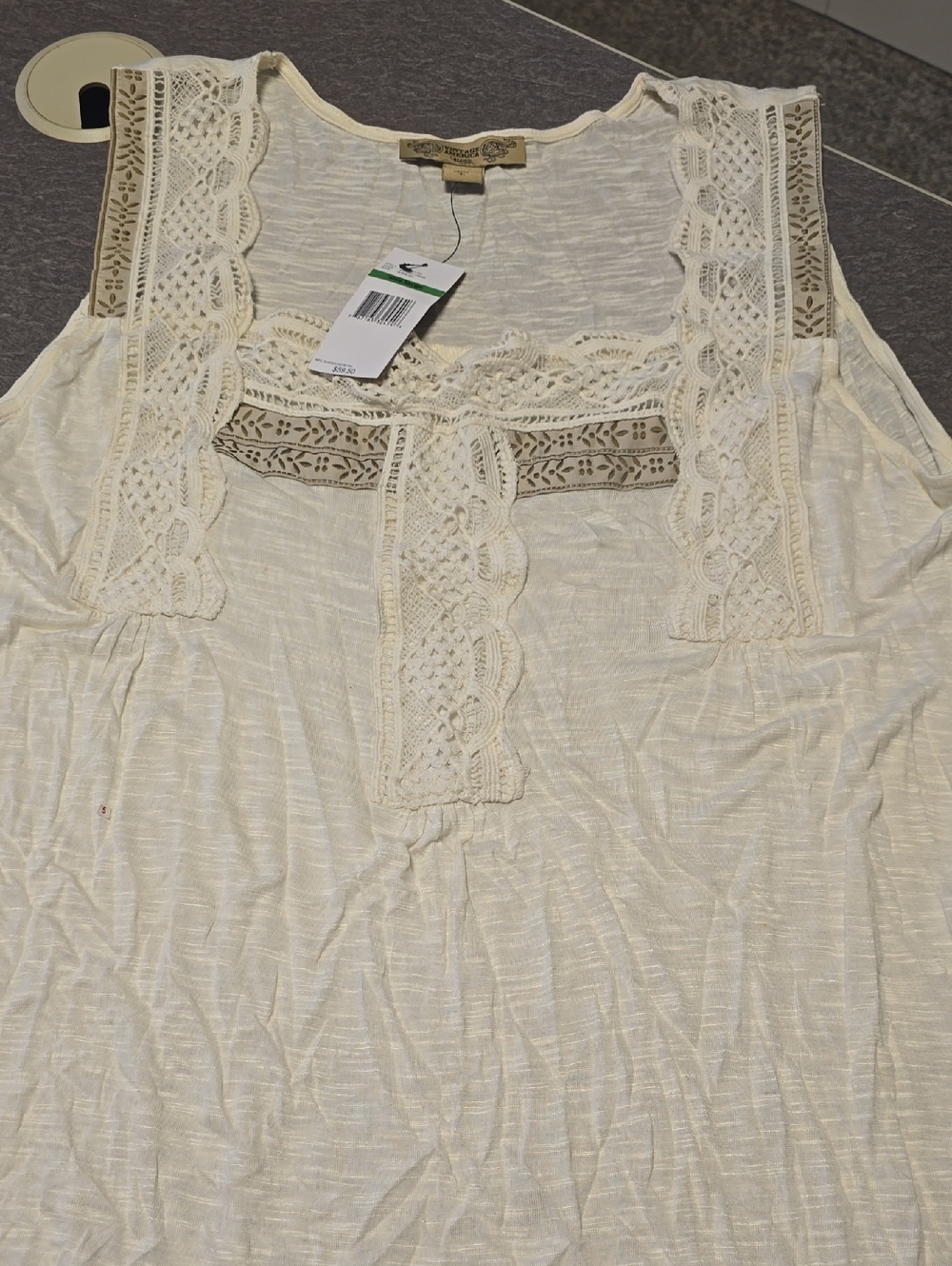 Vintage America Blues Cream Crochet-Trim Sleeveless Tank